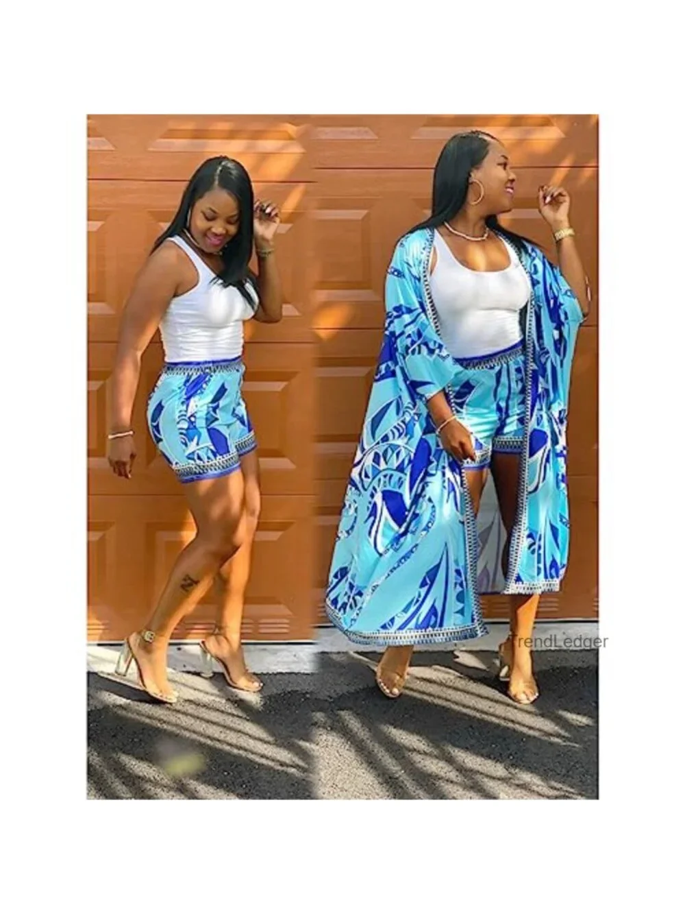 Two Piece Kimono Shorts Set Summer Vacation Outfits Flowy Beach Cover Up
